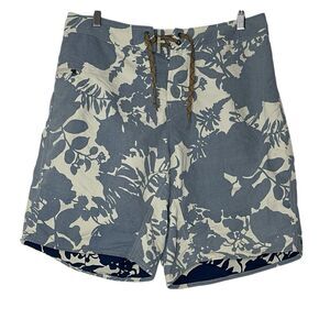Patagonia Unlined Swim Trunks Men's 34 Floral Zip Pocket Reverse Print‎ Grommets